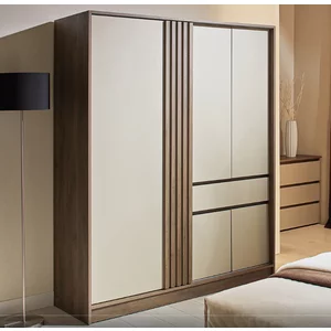 Dulap Malta, 1 usa culisanta si 4 uși batante plus un sertar, cu spațiu generos de depozitare, PAL melaminat, 160x200 cm, nuc-fungo