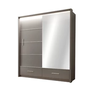 Dulap Marsylia cu uși glisante, stil minimalist și PAL melaminat, 203x61x222 cm, grafit mat