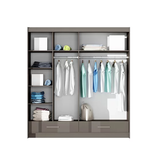 Dulap Marsylia cu uși glisante, stil minimalist și PAL melaminat, 203x61x222 cm, grafit mat picture - 2