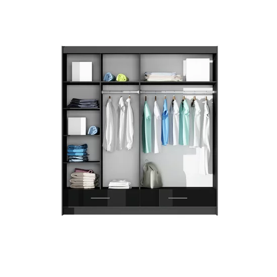 Dulap Marsylia cu uși glisante, design modern și PAL melaminat, 208x61x222 cm, negru lucios picture - 2