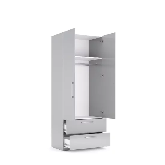 Dulap Megy cu 2 uși și 2 sertare, funcțional și modern, finisaj gri lucios, 210x89.6x55 cm picture - 2