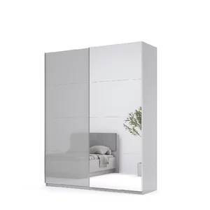 Dulap Megy cu uși culisante, compartimentare eficientă, sistem glisant, 240x200x61.5 cm, gri lucios