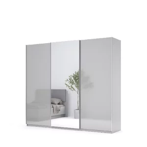 Dulap Megy cu uși culisante, spațios și funcțional, 210x250x61.5 cm, gri lucios