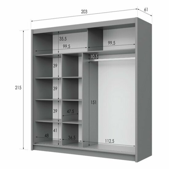 Dulap Porto 2, structura solidă, compartimentare practică, uși culisante, finisaj elegant, 203x61x215 cm, casmir picture - 3