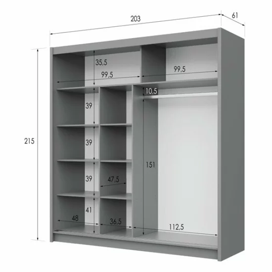 Dulap Porto 2, structura solidă, compartimentare practică, uși culisante, finisaj elegant, 203x61x215 cm, casmir picture - 3