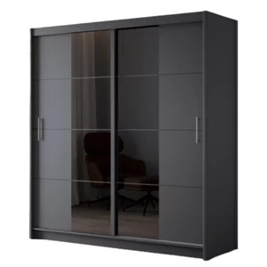 Dulap Porto 2 dulap cu oglinda si usi culisante din pal melaminat cu feronerie de calitate și compartimentare practică, 203x61x215 cm, grafit