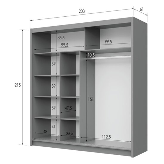 Dulap Porto 2 - 203x61x215 cm Grafit Cu Oglinda picture - 2