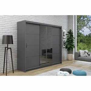 Dulap Porto 2 dulap cu usi culisante din pal melaminat cu feronerie de calitate și compartimentare practică, 250x61x215 cm, grafit