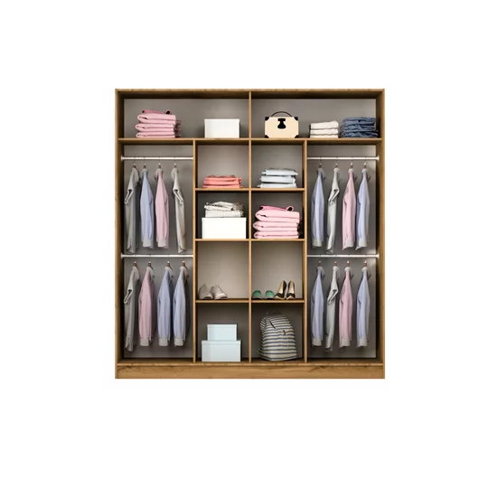 Dulap Praga cu uși glisante și carcasă din PAL melaminat, 200x565x210 cm, stejar picture - 2