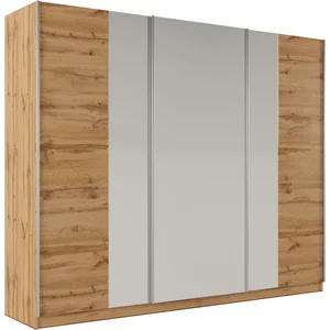 Dulap Praga cu finisaj cald din stejar și sistem de închidere glisant, 250x65x210 cm, stejar