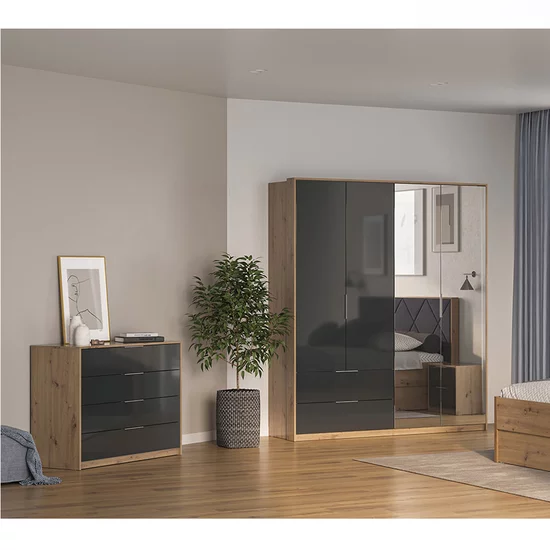 Dulap Raymond cu oglindă, spațiu interior generos și finisaj elegant, 212.2x182.4x55 cm, stejar-gri picture - 3