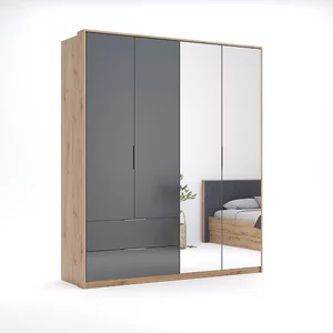 Dulap Raymond cu oglindă, spațiu interior generos și finisaj elegant, 212.2x182.4x55 cm, stejar-gri