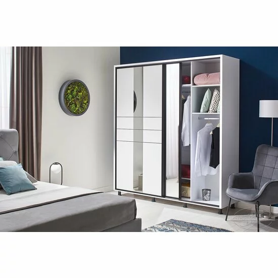 Dulap Rio, alb - 160/224 cm, cu uși glisante, oglindă mare și picioare metalice, PAL melaminat picture - 6
