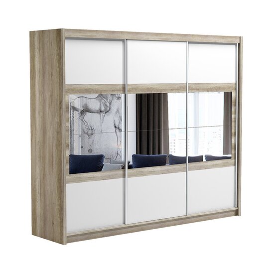 Dulap Salwador dulap cu usi culisante din pal melaminat cu feronerie de calitate și compartimentare practică, 250x61x215 cm, maro picture - 3