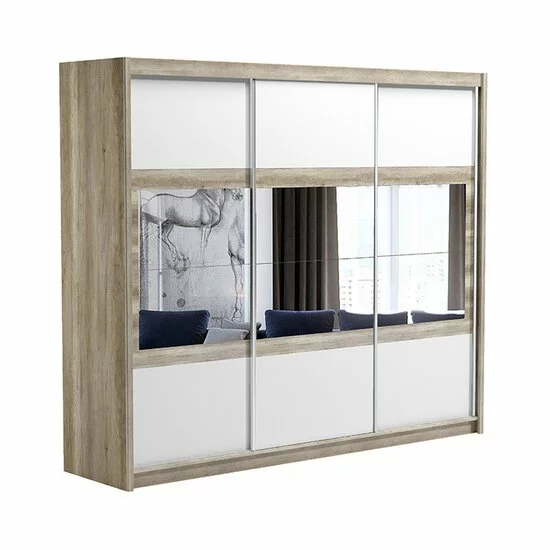 Dulap Salwador dulap cu usi culisante din pal melaminat cu feronerie de calitate și compartimentare practică, 250x61x215 cm, maro picture - 3