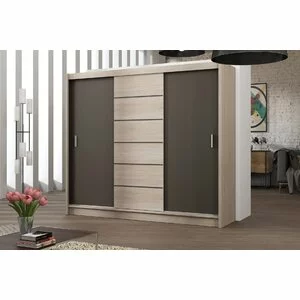 Dulap Sewilla dulap cu usi culisante din pal melaminat cu feronerie de calitate și compartimentare practică, 250x61x215 cm, stejar Sonoma