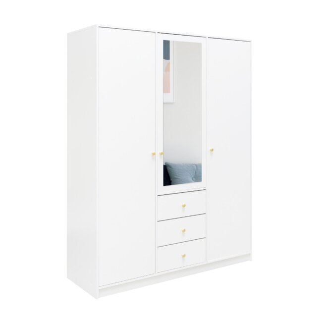 Dulap Siena D3, compartimentare eficientă și oglinzi incluse, PAL melaminat, 149x58x200 cm, alb