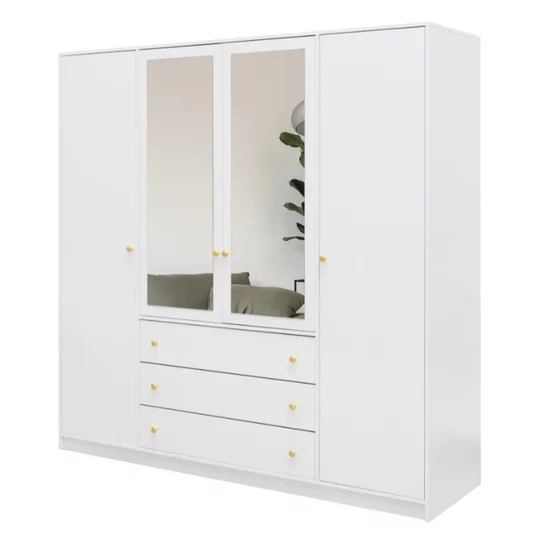 Dulap Siena D4, spațiu generos cu patru uși și oglinzi, PAL melaminat, 196x58x200 cm, alb picture - 2