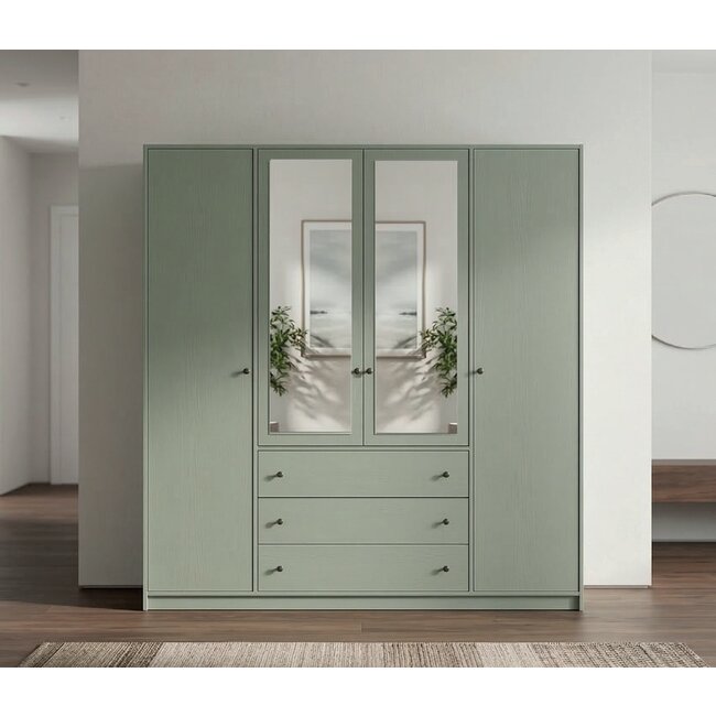 Dulap Siena II D4, 4 uși cu spațiu generos, PAL melaminat, 196x57.5x200 cm, Verde