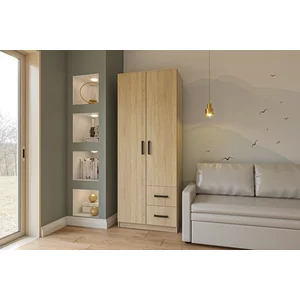 Dulap Simple Sonoma 2D cu sertare, structură PAL melaminat, design modern, 205x80x52 cm, Sonoma