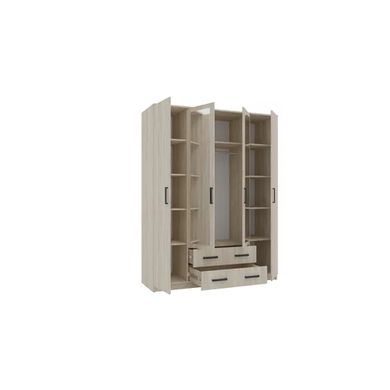 Dulap Simple Sonoma 4D, structură PAL melaminat, compartimentare eficientă, design minimalist, 205x160x52 cm, Sonoma picture - 3
