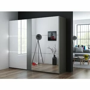 Dulap Tunis cu uși culisante și profil LED, pal melaminat, 250x65x215 cm, grafit