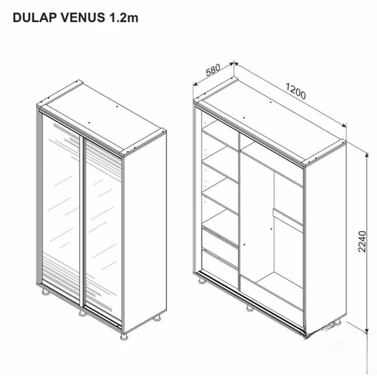 Dulap Venus, cremona - 120/224 cm, cu rafturi și bară pentru umerașe, PAL melaminat picture - 4