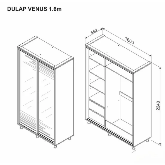 Dulap Venus, sonoma inchis - 160/224 cm, cu rafturi și bară pentru umerașe, PAL melaminat picture - 4