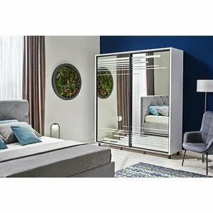 Dulap Venus cu rafturi și bară pentru umerașe, PAL melaminat, 200 cm, alb