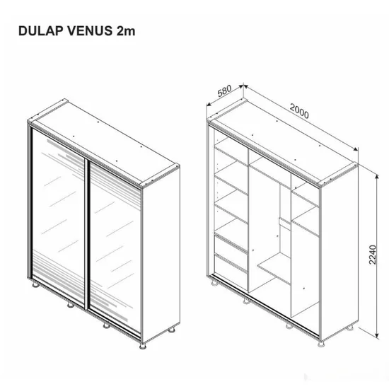 Dulap Venus, sonoma inchis - 200/224 cm, cu rafturi și bară pentru umerașe, PAL melaminat picture - 4