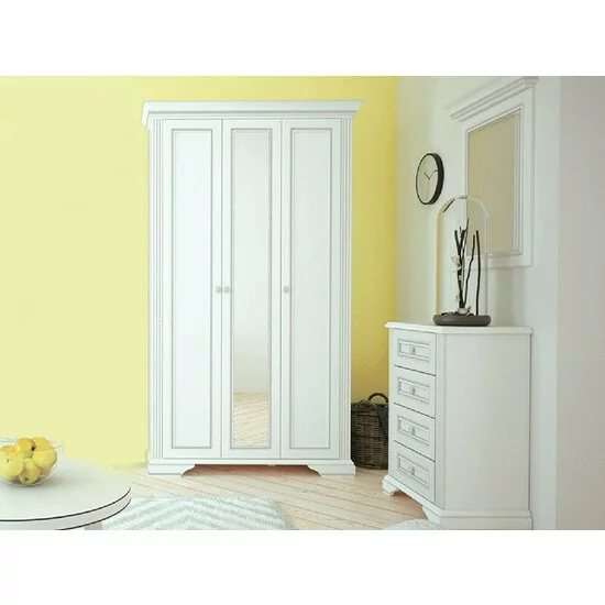 Dulap White 3D(2S), 3 uși, 2 sertare, MDF frezat și PAL melaminat, 176x63.5x221 cm, frasin alb și pin argintiu picture - 4