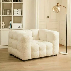 Fotoliu Lina 115x95 cm - Design Cubist Organic, Stil Bubble capitonat, Bouclé Alb