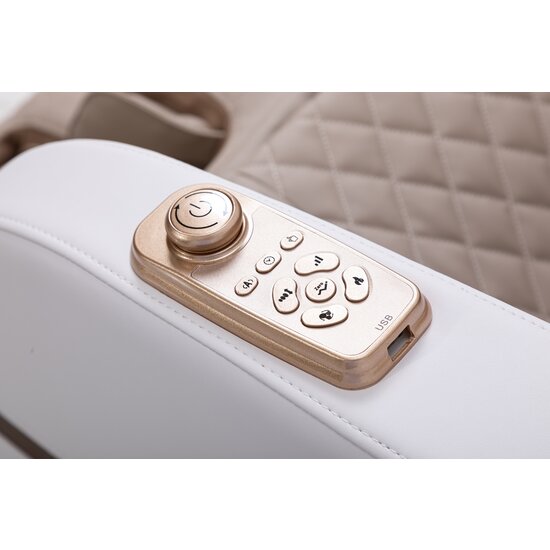 Fotoliu masaj gravitație zero crem/alb, funcție încălzire, bluetooth, role picioare, airbag complet picture - 5