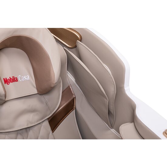 Fotoliu masaj gravitație zero crem/alb, funcție încălzire, bluetooth, role picioare, airbag complet picture - 10