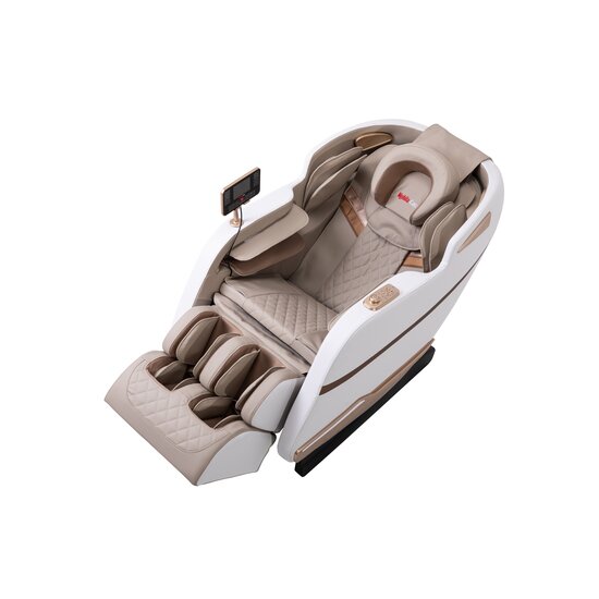 Fotoliu masaj gravitație zero crem/alb, funcție încălzire, bluetooth, role picioare, airbag complet picture - 13