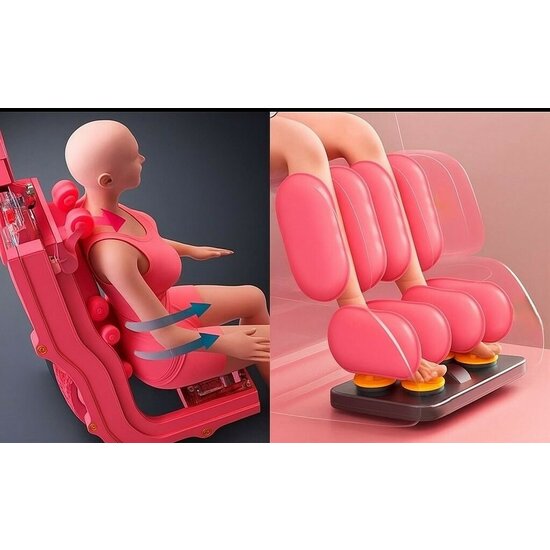 Fotoliu masaj gravitație zero crem/alb, funcție încălzire, bluetooth, role picioare, airbag complet picture - 20