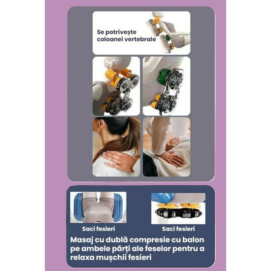 Fotoliu masaj gravitație zero crem/alb, funcție încălzire, bluetooth, role picioare, airbag complet picture - 23