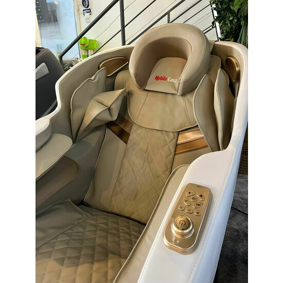 Fotoliu masaj gravitație zero alb, funcție încălzire, bluetooth, role picioare, airbag complet picture - 21