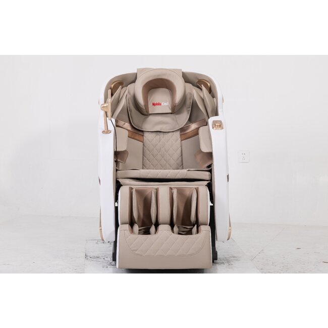 Fotoliu masaj gravitație zero alb, funcție încălzire, bluetooth, role picioare, airbag complet