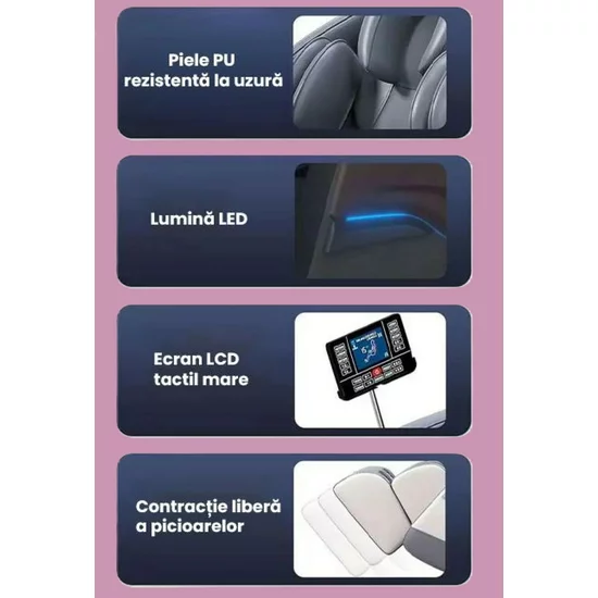 Fotoliu masaj gravitație zero gri, încălzire, bluetooth, role picioare, airbag corp complet, LED touch picture - 23