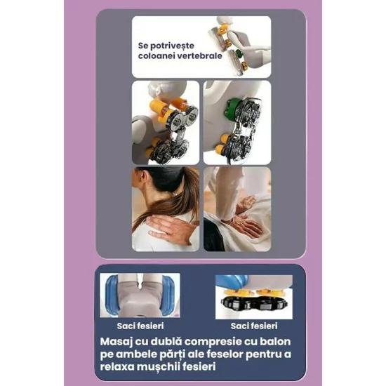 Fotoliu masaj gravitație zero gri, încălzire, bluetooth, role picioare, airbag corp complet, LED touch picture - 24