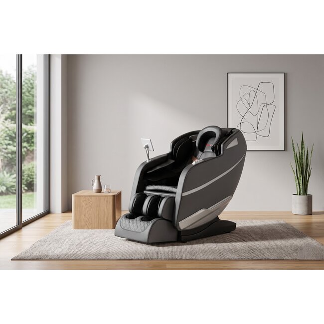 Fotoliu masaj gravitație zero gri, încălzire, bluetooth, role picioare, airbag corp complet, LED touch