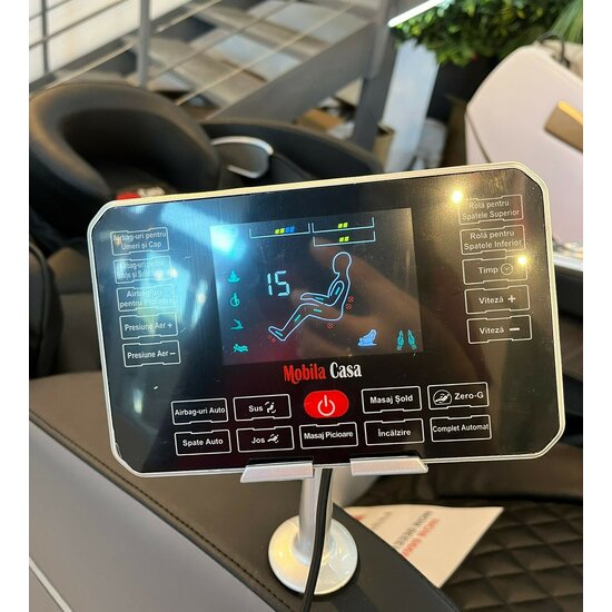 Fotoliu masaj gravitație zero negru/gri, încălzire, bluetooth, role picioare, airbag corp complet, LED touch picture - 16