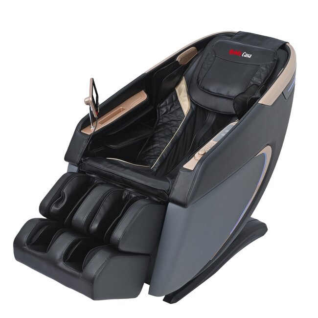 Fotoliu masaj VD-A073 Negru cu functie vocala, încălzire, bluetooth, 6 brate mecanice cu role 3D, airbag corp complet, LED touch, Șină SL lungă