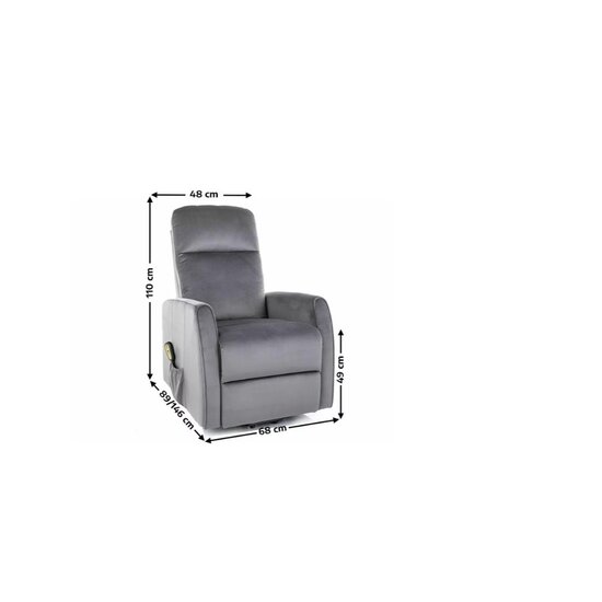 Fotoliu recliner Ares, mecanism electric, design ergonomic, suport picioare, structură lemn masiv + tapițerie catifea, 68x89x110 cm, gri picture - 2