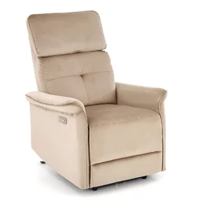 Fotoliu Semir cu funcție recliner electrică, tapițerie catifea premium, cadru rezistent, 80x90x108 cm, bej