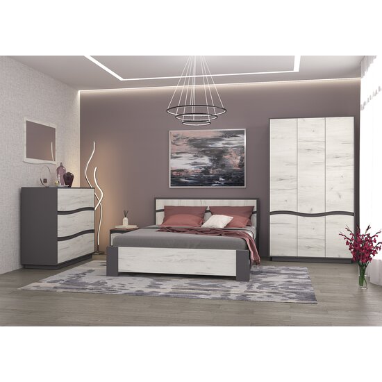 Dulap Geneva 3D Compact, PAL Laminat, 206.5x118.4x50 cm, Gri Grafit și Stejar Craft Alb picture - 3