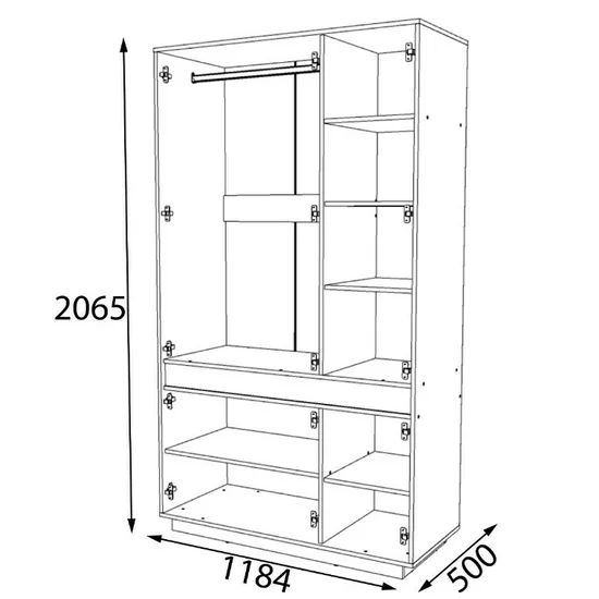 Dulap Geneva 3D, compartimentare eficientă și finisaje elegante, PAL melaminat rezistent, 206.5x118.4x50 cm, Sonoma Trufa și Wenge picture - 2