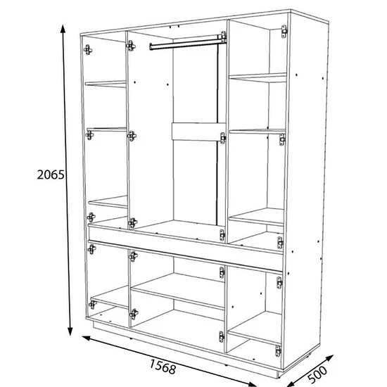 Dulap Geneva 4D, design modern cu uși glisante și spațiu generos de depozitare, PAL melaminat, 156x206x50 cm, Sonoma Trufa și Wenge picture - 2