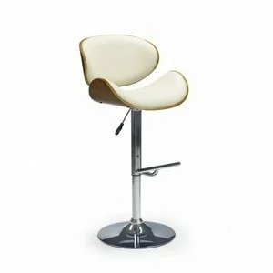 Scaun bar H44, spătar curbat, structură lemn și metal, 53x48x93-115 cm, nuc/crem